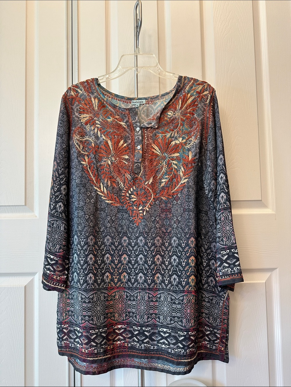 Nostalgia Yoga style Tunic with Rust Floral Embroidery